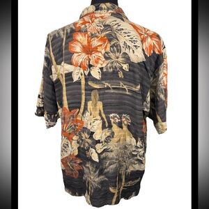 SUMMER READY TOMMY BAHAMA 100% SILK HAWAIIAN CAMP SHIRT SZ L SCENIC VIEW
